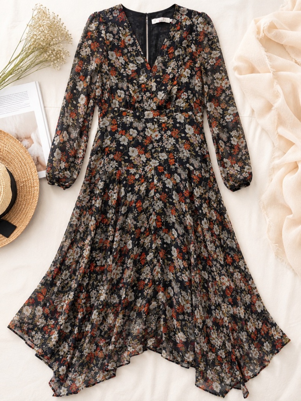 ASTR The Label Floral Long Sleeve Asymmetrical Hem Maxi  Dress Size S